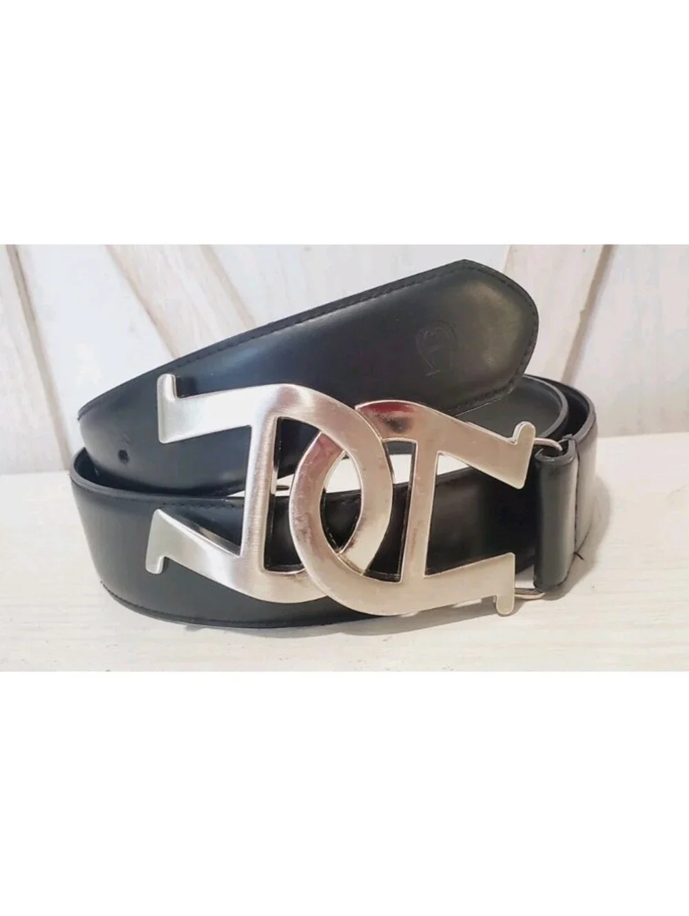 Rare Etienne Aigner Horsebit Buckle Black Leather Silver Tone Toggle Belt M